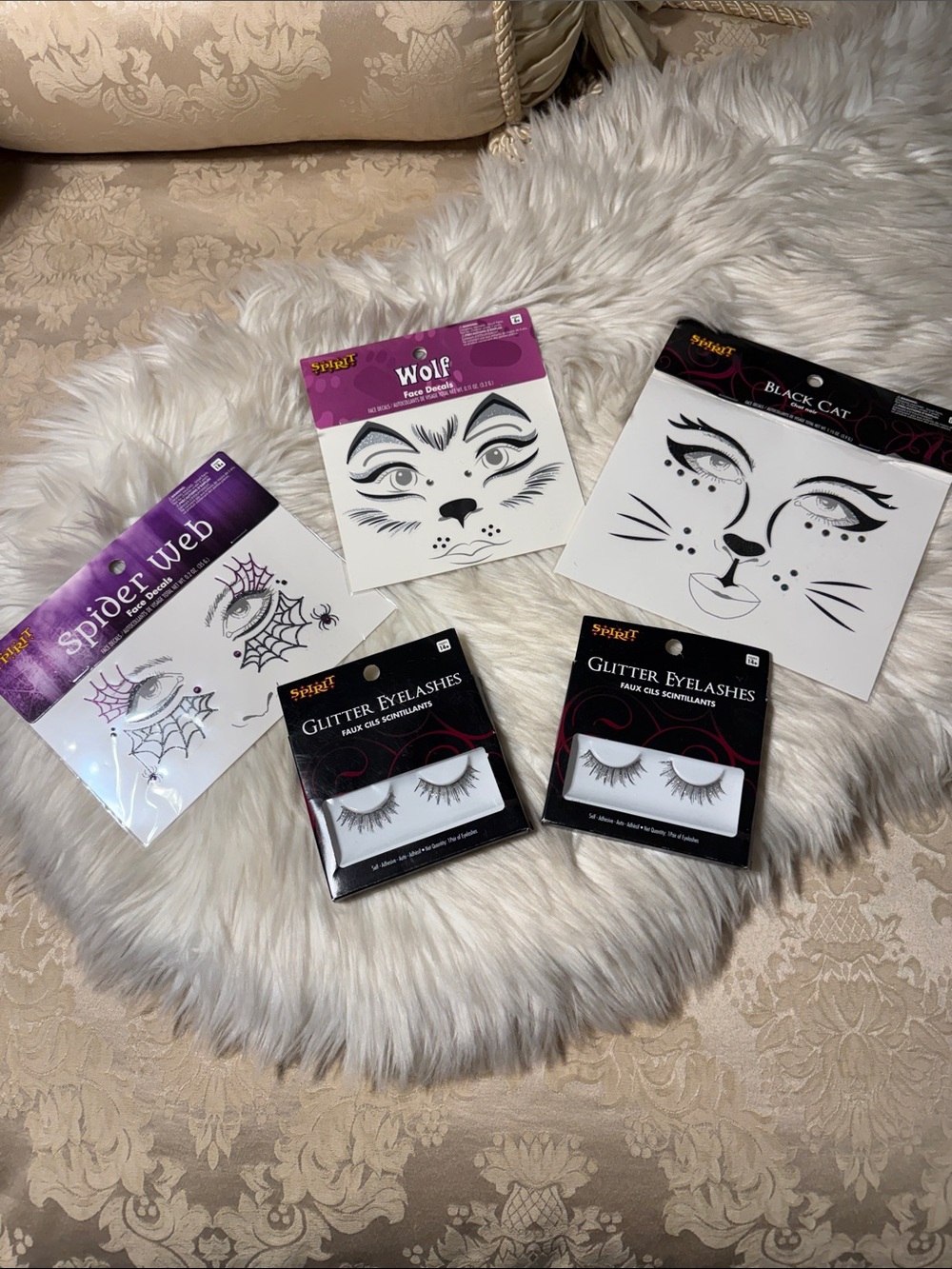 Spirit Bundle New Black Cat Wolf Face Sticker Decals w/Glitter False Eyelashes